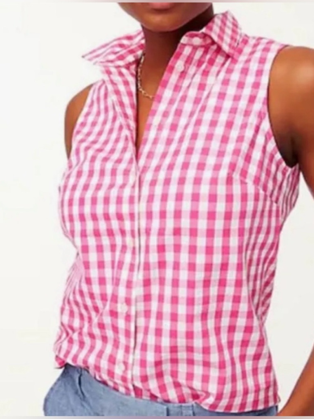 J. Crew Pink Gingham Sleeveless Button-Down Shirt